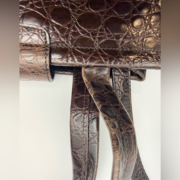 Vintage Salvatore Ferragamo Brown Croc Top Handle 2-Way Bag w/ Strap - Picture 10 of 14